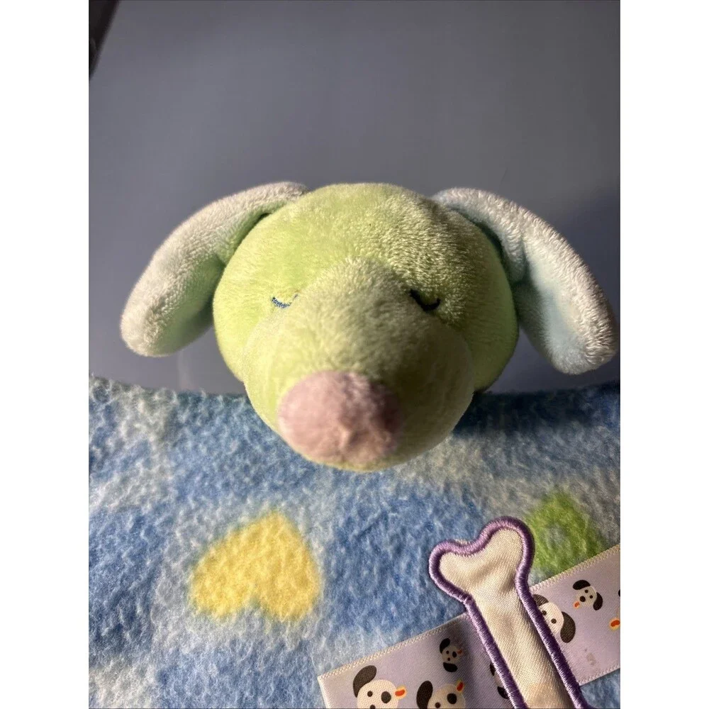 Vintage Mary Meyer Taggies Puppy Dog Fleece Lovey Blanket 8” Blue Green